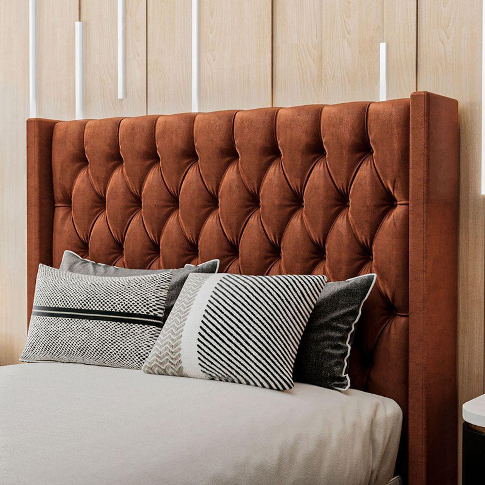 Cabeceira Estofada Queen 160 Cm Pérola Veludo Terracota - 1