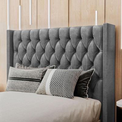 Cabeceira Estofada Queen 160 Cm Pérola Veludo Cinza