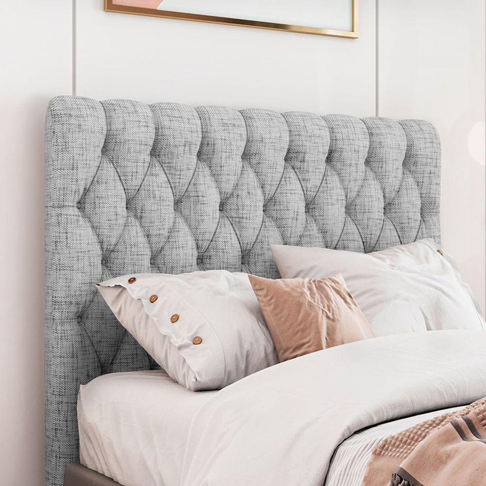 Cabeceira Estofada King 195 Cm Topázio Linho Cinza - 1