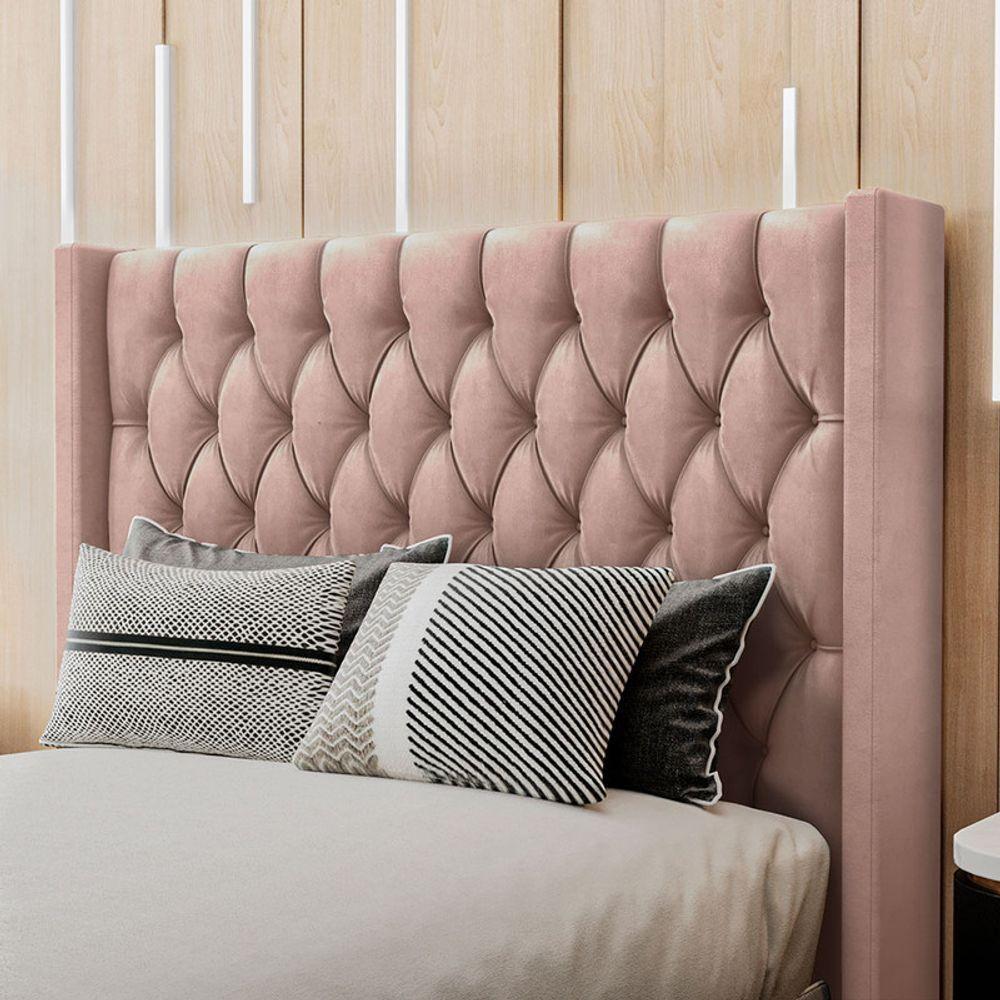 Cabeceira Estofada King 195 Cm Pérola Veludo Rose - 1