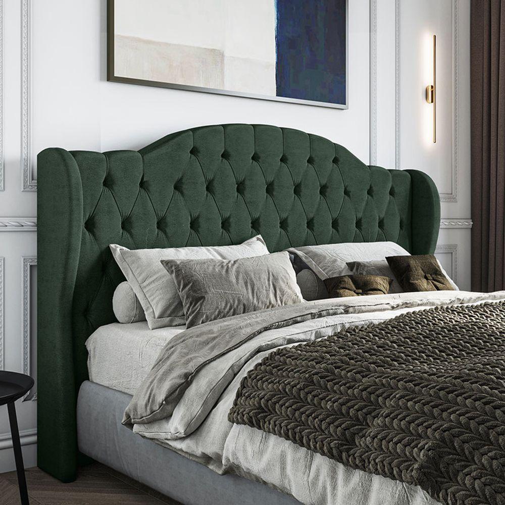 Cabeceira Estofada King 195 Cm Cristal Veludo Verde - 1