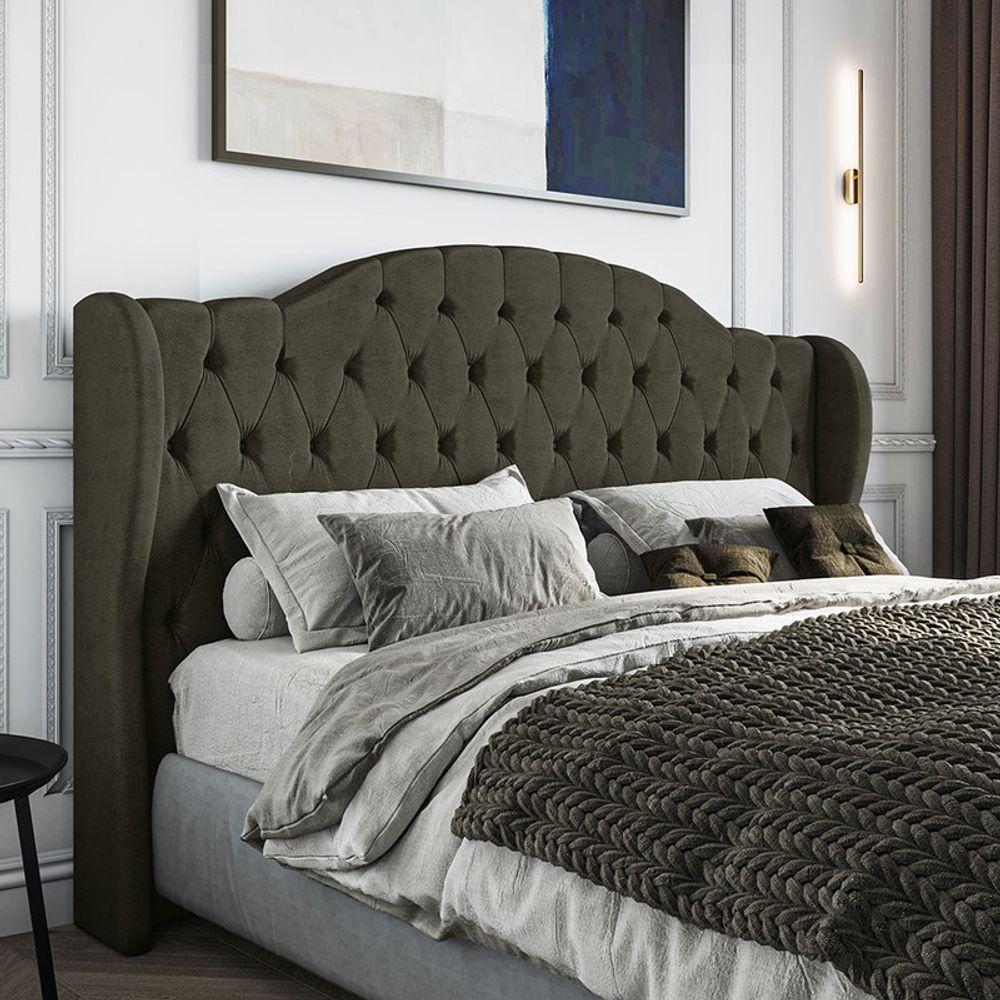 Cabeceira Estofada Queen 160 Cm Cristal Veludo Marrom - 1