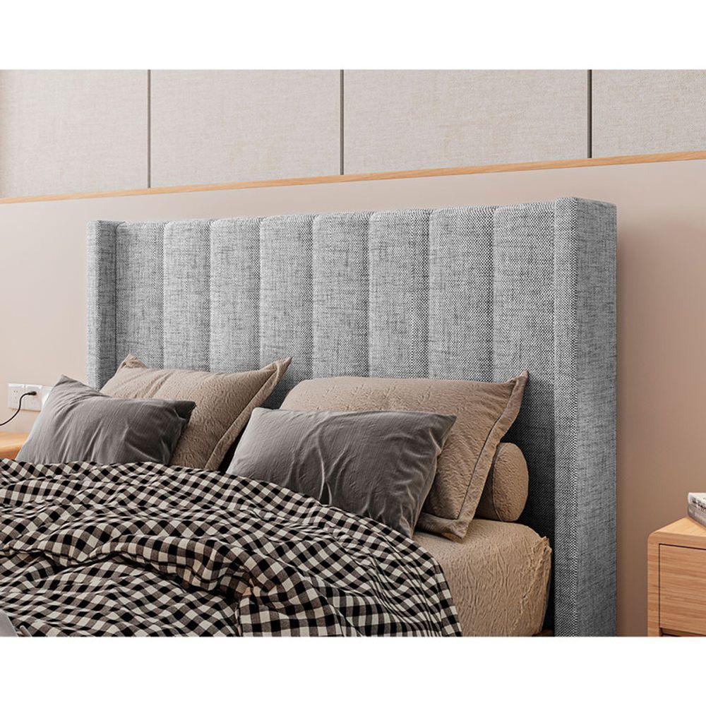 Cabeceira Estofada King 195 Cm Turquesa Linho Cinza - 2