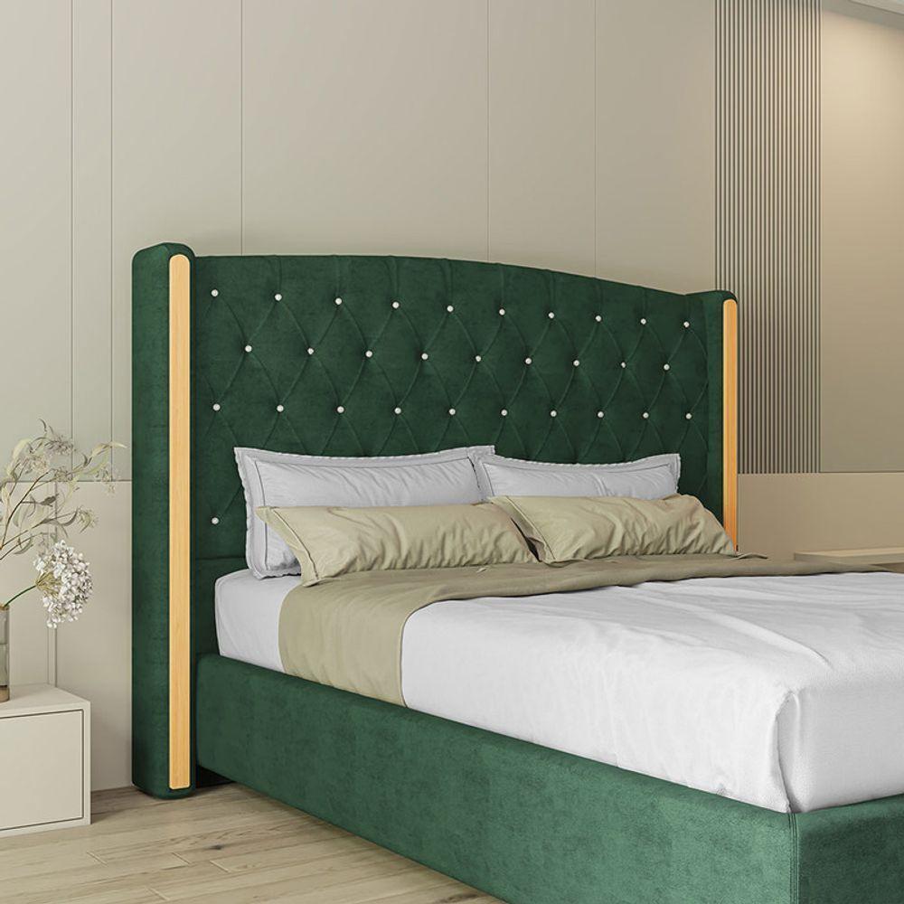 Cabeceira Estofada King 195 Cm Zirconio Veludo Verde - 1