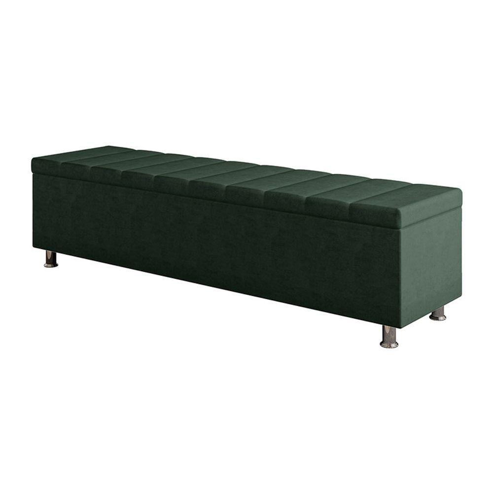 Calçadeira Baú Recamier Estofado Queen 160 Cm ônix Veludo Verde - 2