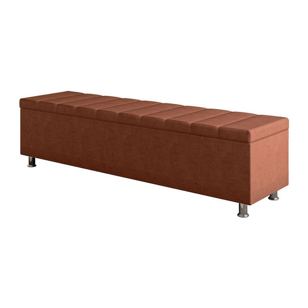 Calçadeira Baú Recamier Estofado Queen 160 Cm ônix Veludo Terracota - 2