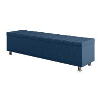 Calçadeira Baú Recamier Estofado Queen 160 Cm ônix Veludo Azul Marinho - 2