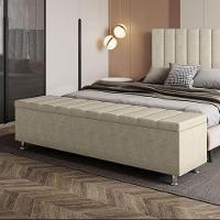 Calçadeira Baú Recamier Estofado Queen 160 Cm ônix Veludo Bege - 1