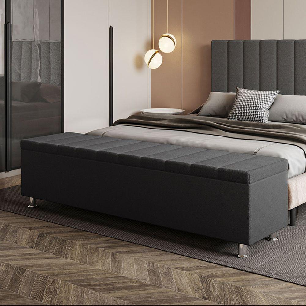 Calçadeira Baú Recamier Estofado Queen 160 Cm ônix Corino Preto - 1