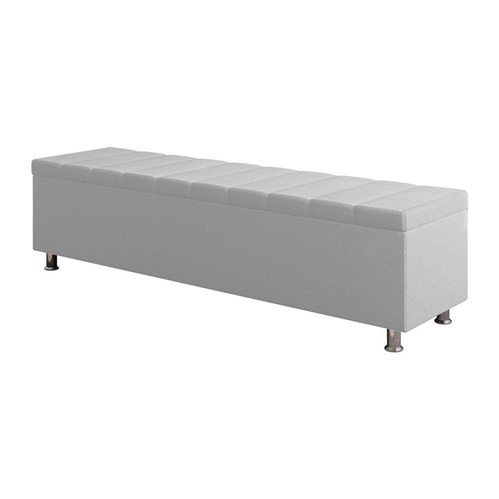 Calçadeira Baú Recamier Estofado Queen 160 Cm ônix Corino Branco - 2