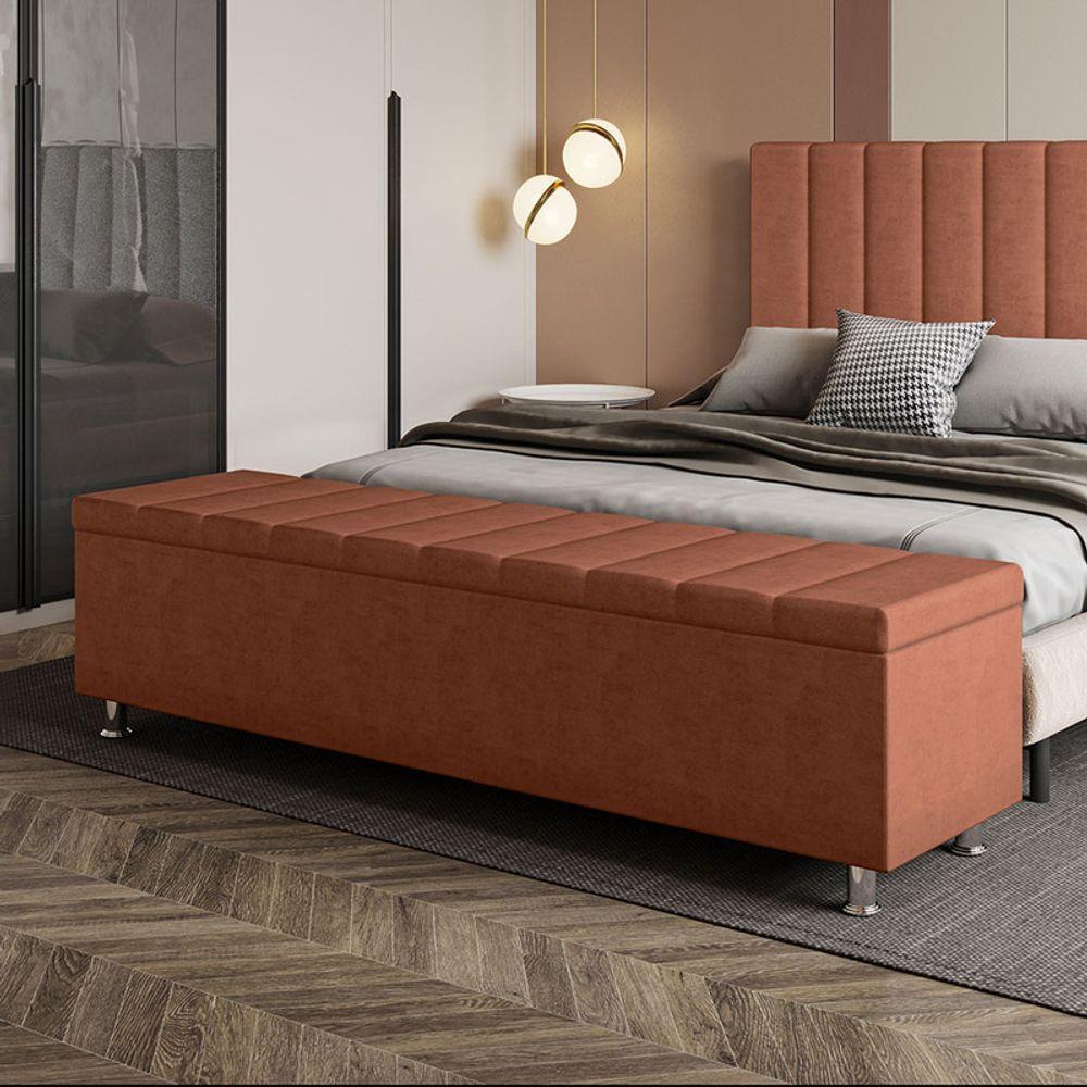 Calçadeira Baú Recamier Estofado King 195 Cm ônix Veludo Terracota - 1