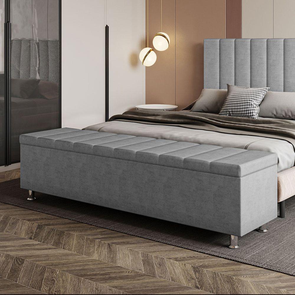 Calçadeira Baú Recamier Estofado King 195 Cm ônix Veludo Cinza - 1