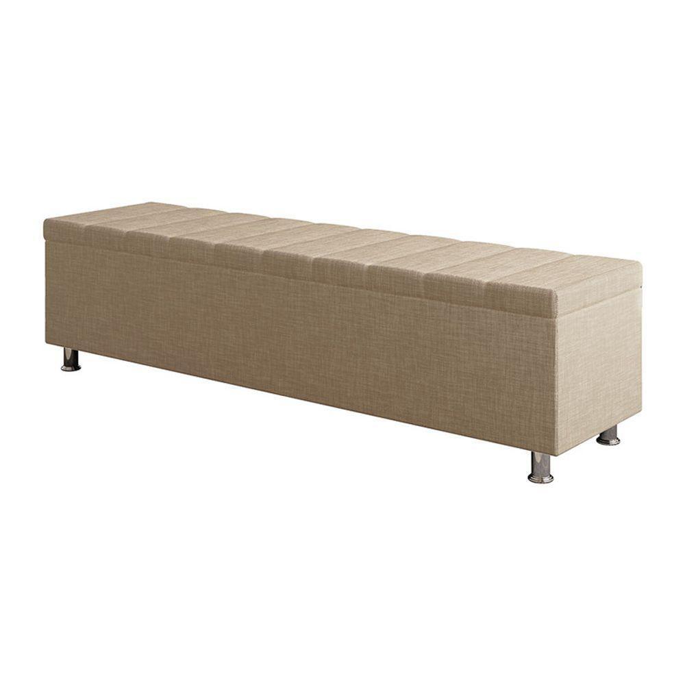 Calçadeira Baú Recamier Estofado King 195 Cm ônix Linho Bege - 2