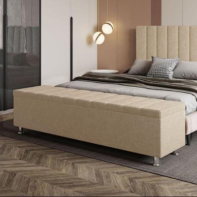 Calçadeira Baú Recamier Estofado King 195 Cm ônix Linho Bege