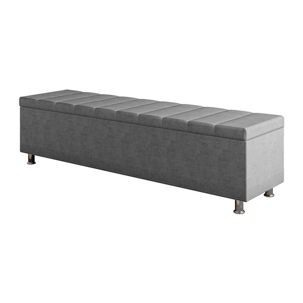 Calçadeira Baú Recamier Estofado Casal 140 Cm ônix Veludo Cinza - 2