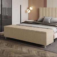 Calçadeira Baú Recamier Estofado Casal 140 Cm ônix Linho Bege - 1