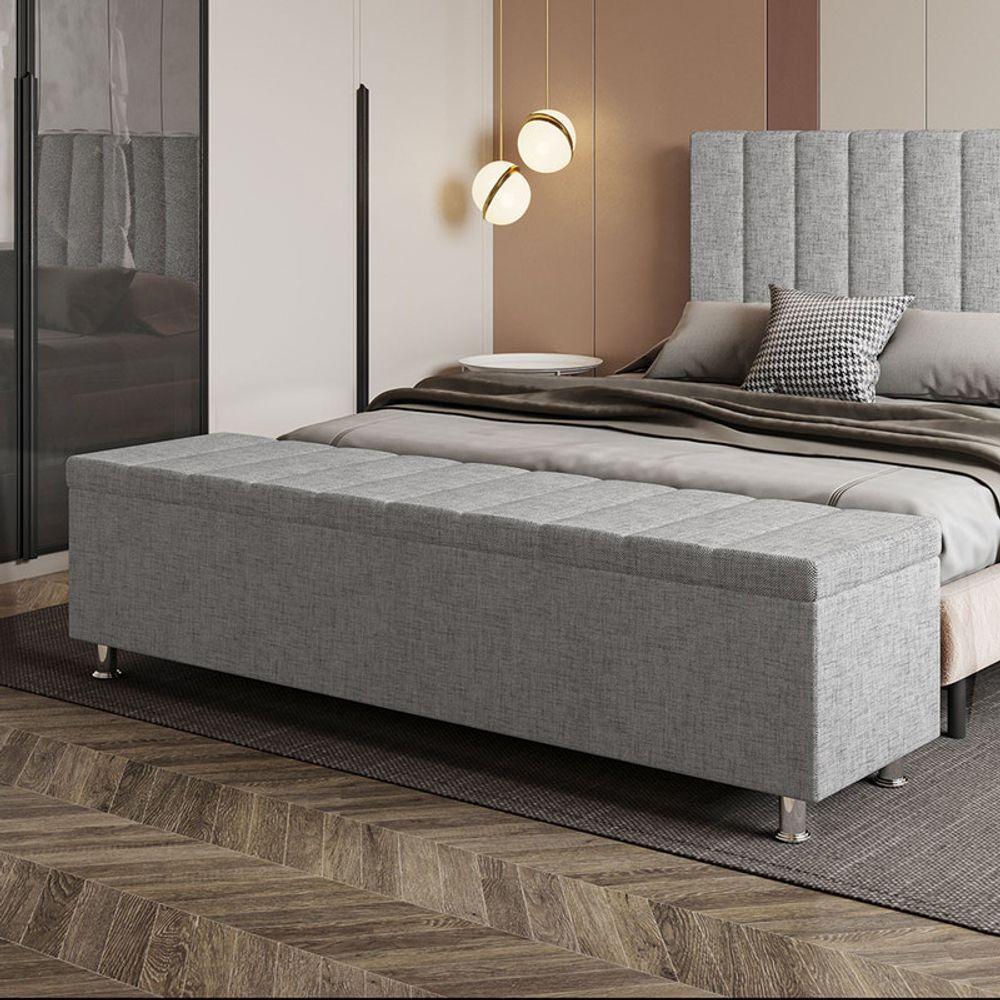 Calçadeira Baú Recamier Estofado Casal 140 Cm ônix Linho Cinza - 1