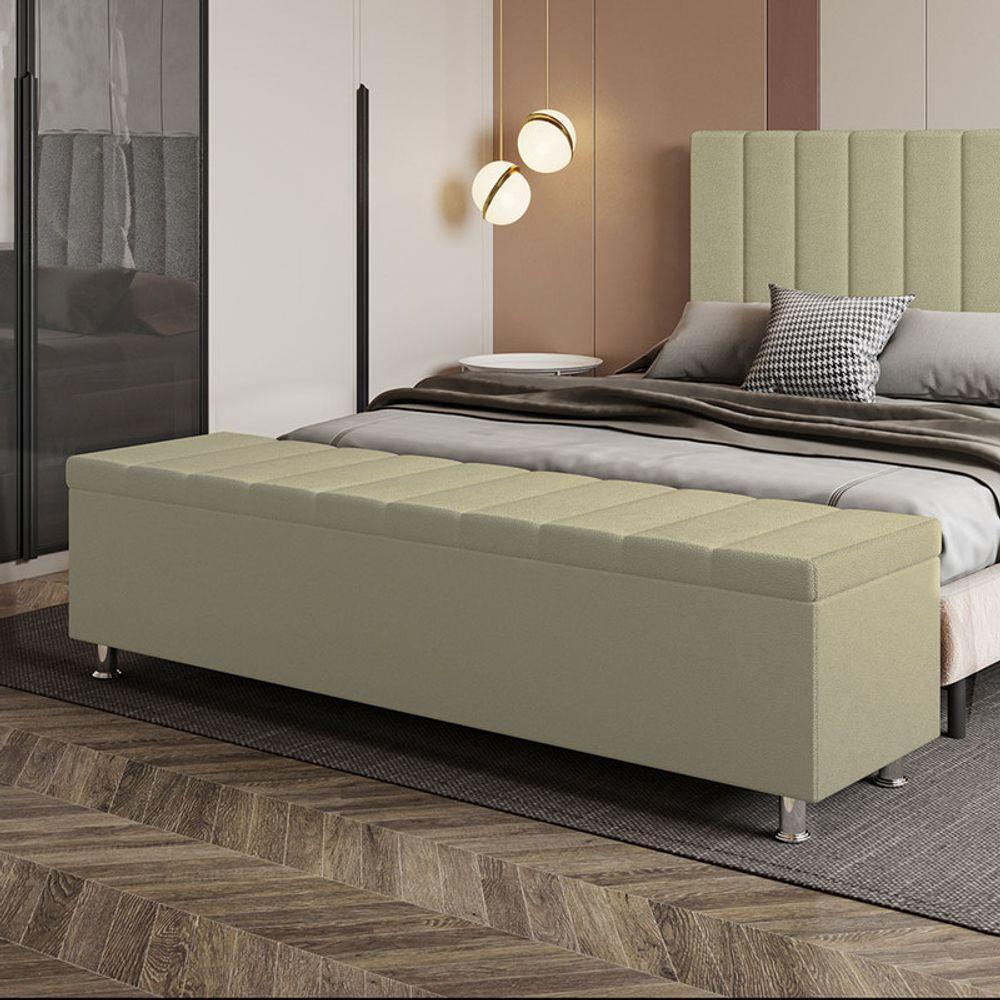 Calçadeira Baú Recamier Estofado Casal 140 Cm ônix Corino Bege - 1