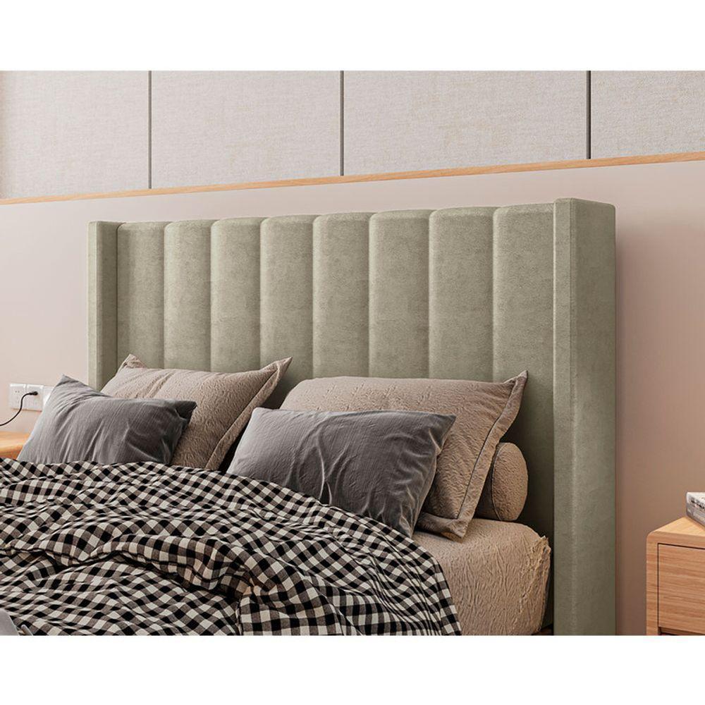 Cabeceira Estofada Solteiro 90 Cm Turquesa Veludo Bege - 2