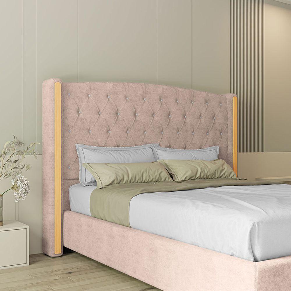 Cabeceira Estofada Solteiro 90 Cm Zirconio Veludo Rose - 1