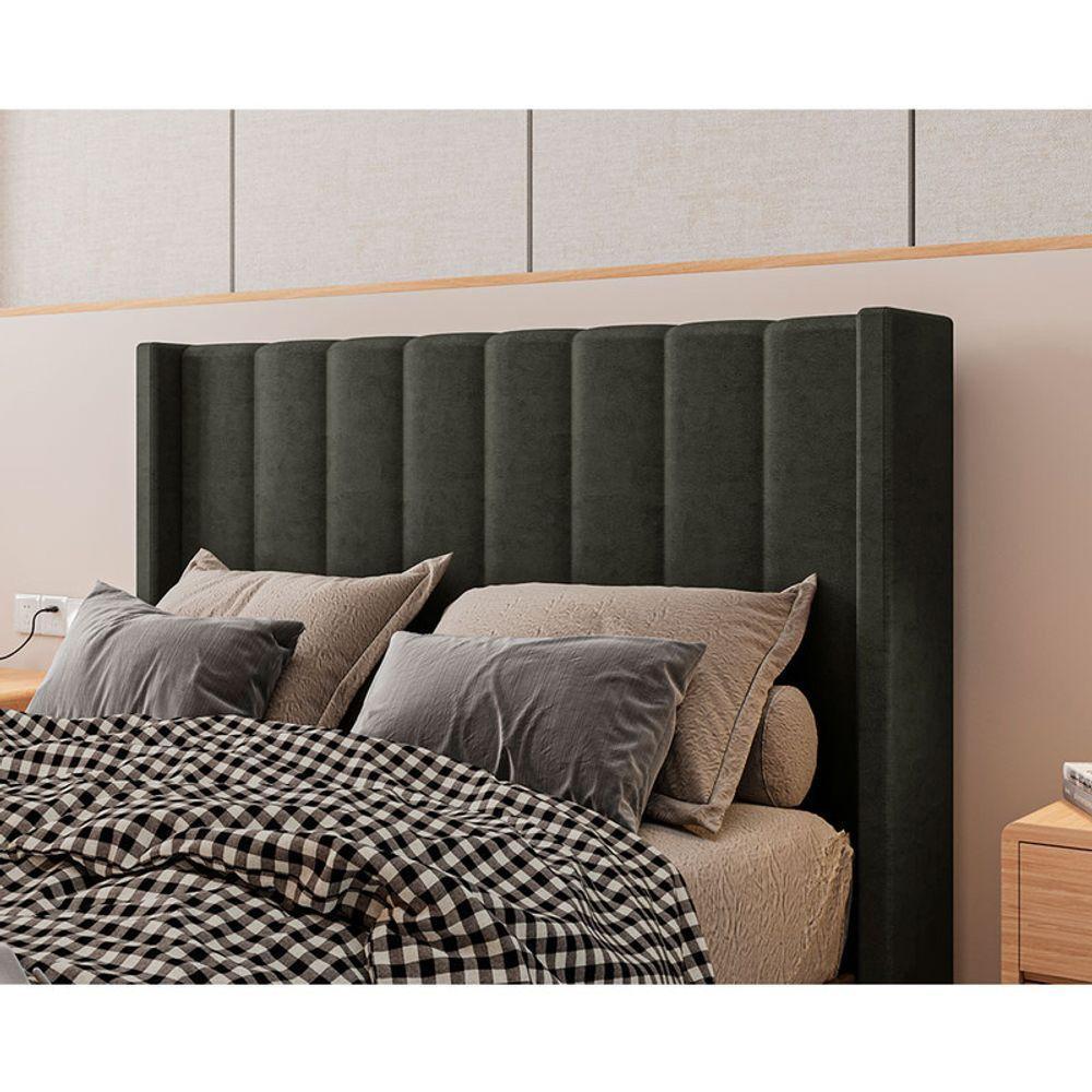 Cabeceira Estofada Solteiro 90 Cm Turquesa Veludo Marrom - 2