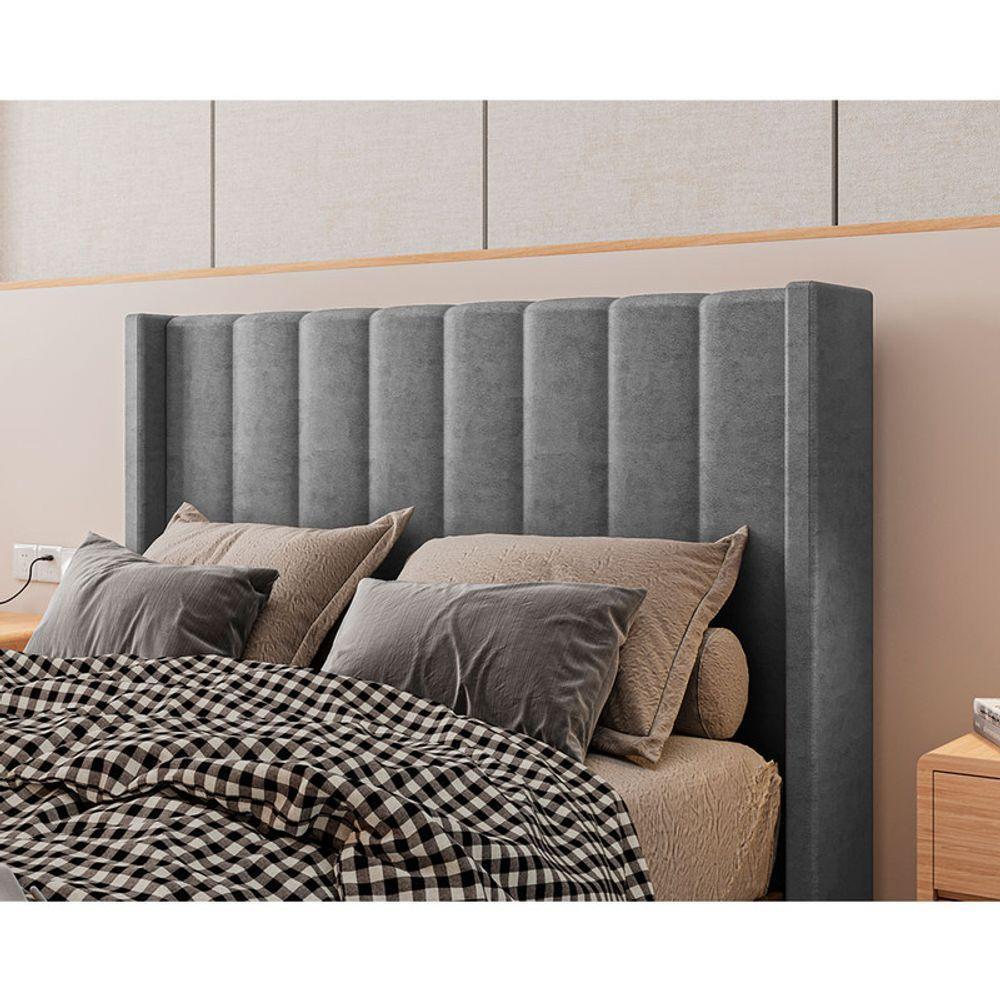 Cabeceira Estofada Solteiro 90 Cm Turquesa Veludo Cinza - 2