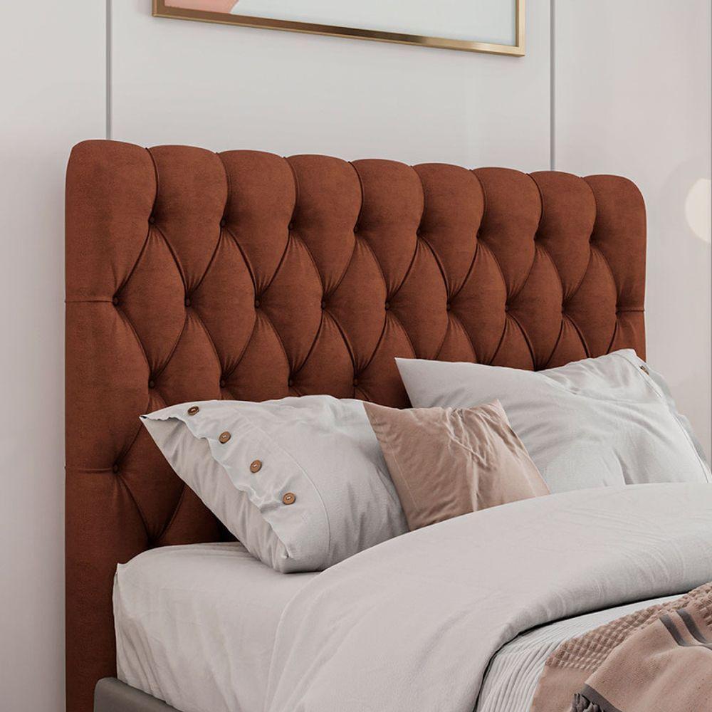 Cabeceira Estofada Solteiro 90 Cm Topázio Veludo Terracota - 1