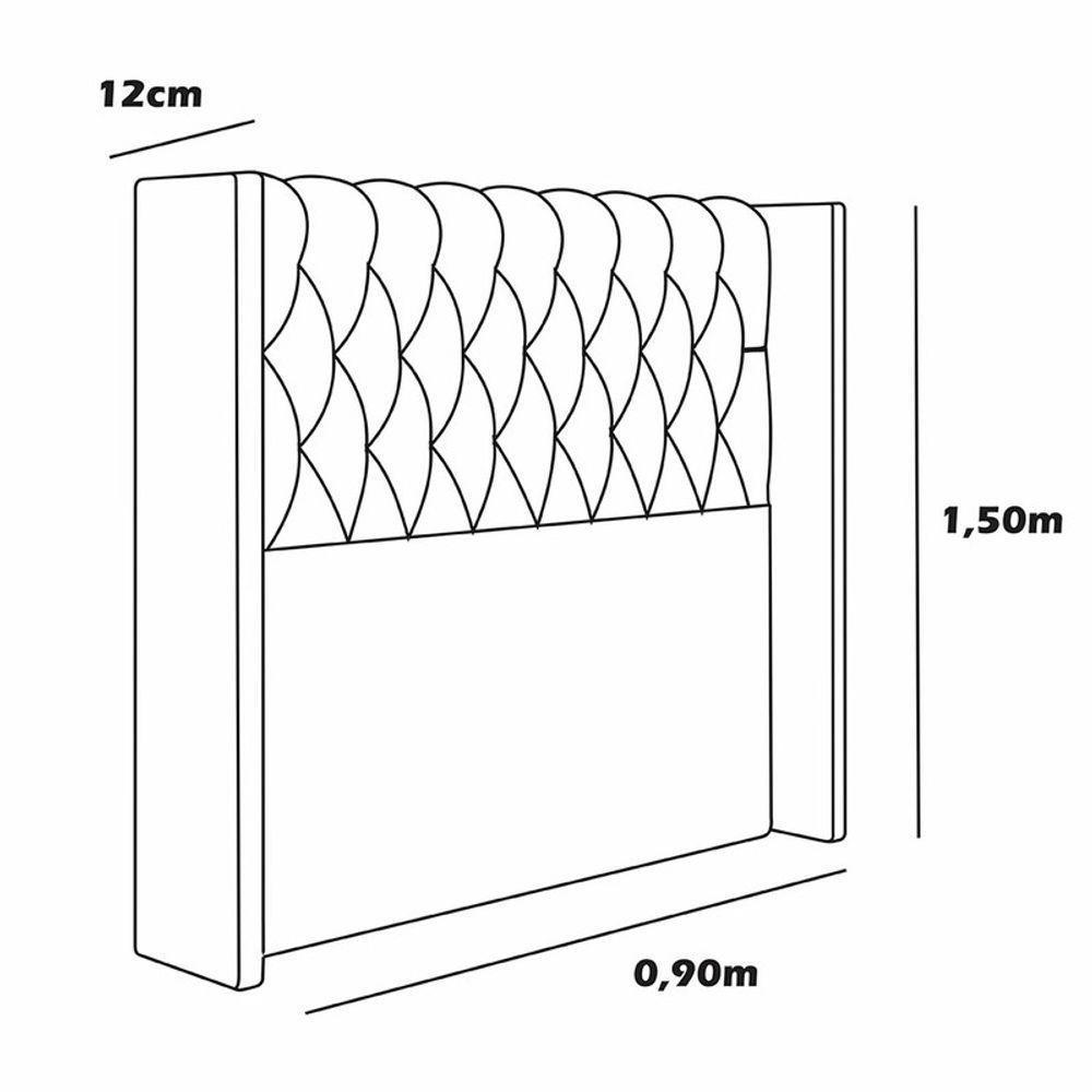 Cabeceira Estofada Solteiro 90 Cm Pérola Veludo Preto - 3