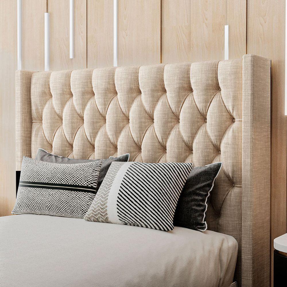Cabeceira Estofada Solteiro 90 Cm Pérola Linho Bege - 1