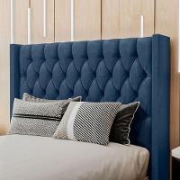 Cabeceira Estofada Solteiro 90 Cm Pérola Veludo Azul Marinho - 1