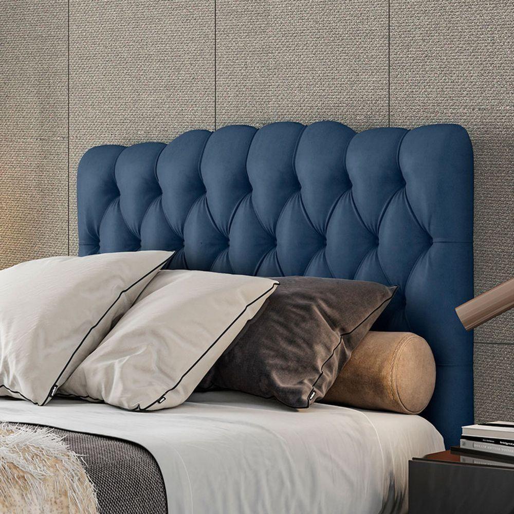 Cabeceira Estofada Solteiro 90 Cm Prisma Veludo Azul Marinho - 1