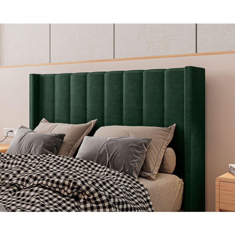 Cabeceira Estofada Queen 160 Cm Turquesa Veludo Verde - 2