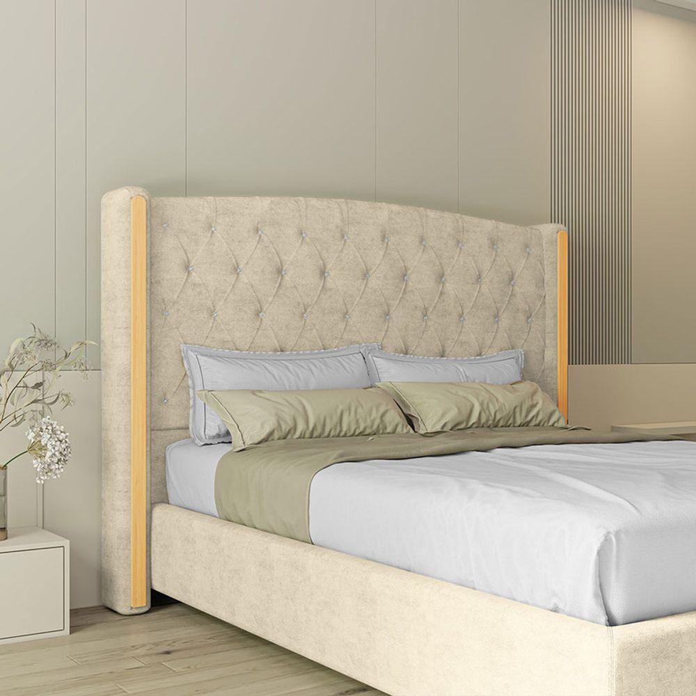 Cabeceira Estofada Queen 160 Cm Zirconio Veludo Bege - 1