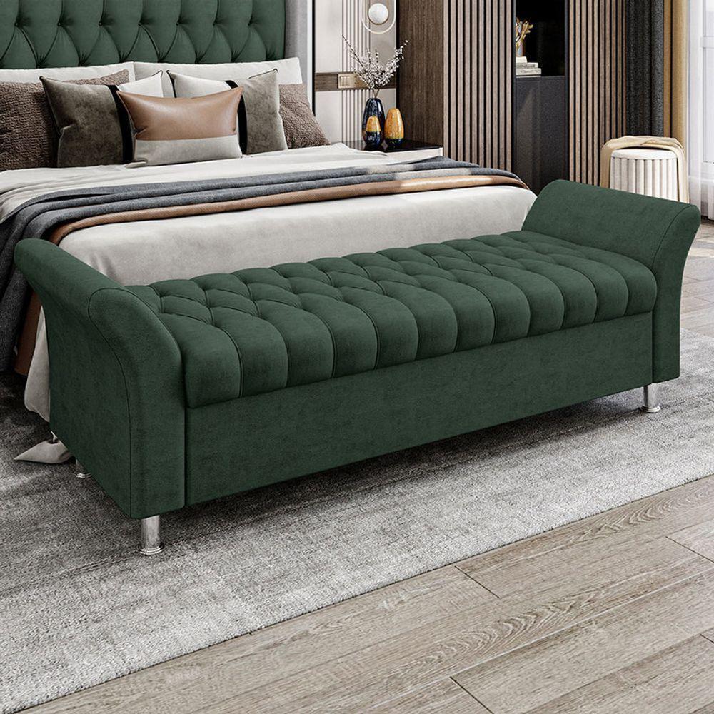 Recamier Puff Estofado Queen 160 Cm ágata Veludo Verde - 1