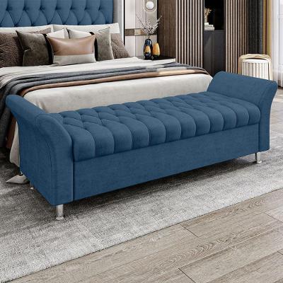 Recamier Puff Estofado Queen 160 Cm ágata Veludo Azul Marinho