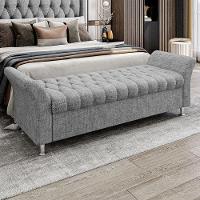 Recamier Puff Estofado Queen 160 Cm ágata Linho Cinza - 1