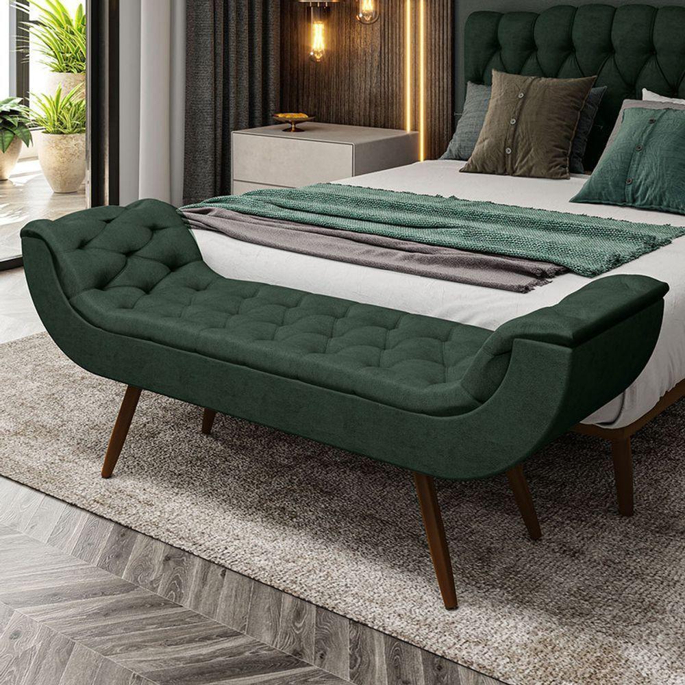 Recamier Puff Estofado Queen 160 Cm Drusa Veludo Verde - 1
