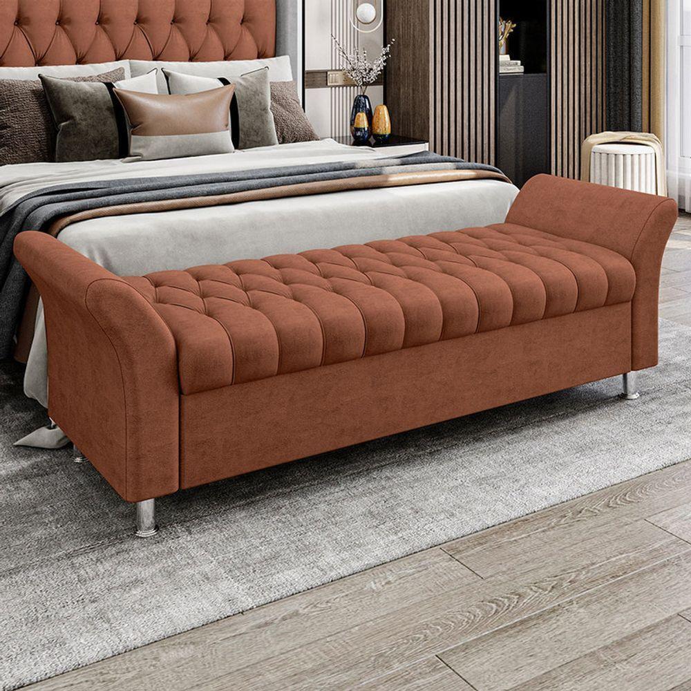 Recamier Puff Estofado King 195 Cm ágata Veludo Terracota - 1