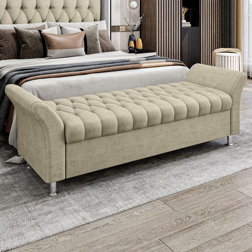 Recamier Puff Estofado King 195 Cm ágata Veludo Bege - 1