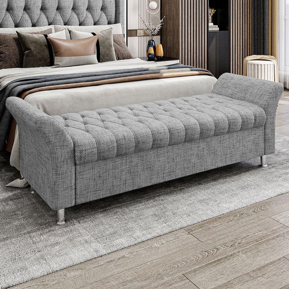 Recamier Puff Estofado King 195 Cm ágata Linho Cinza - 1