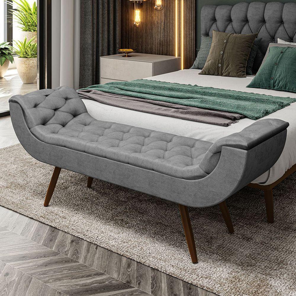 Recamier Puff Estofado King 195 Cm Drusa Veludo Cinza - 1