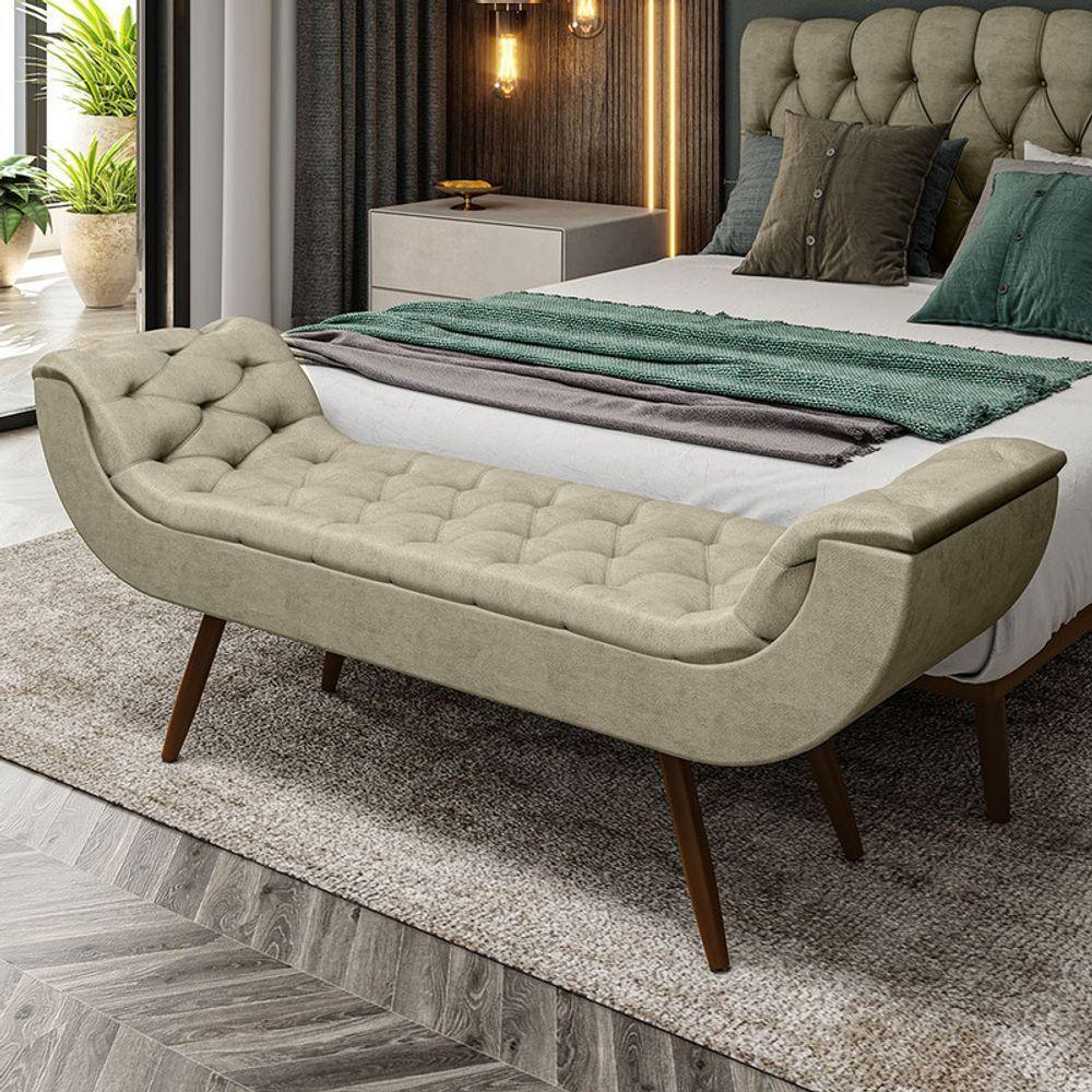 Recamier Puff Estofado King 195 Cm Drusa Veludo Bege - 1