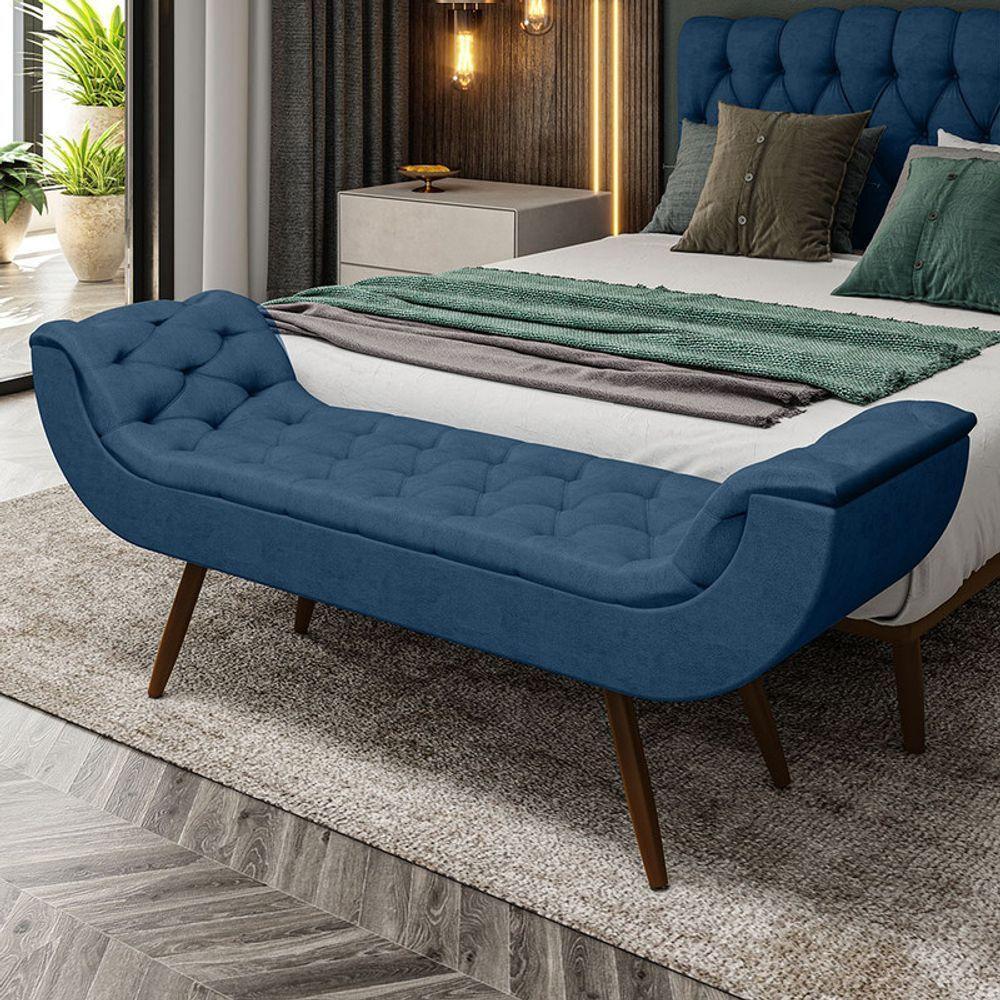 Recamier Puff Estofado King 195 Cm Drusa Veludo Azul Marinho - 1