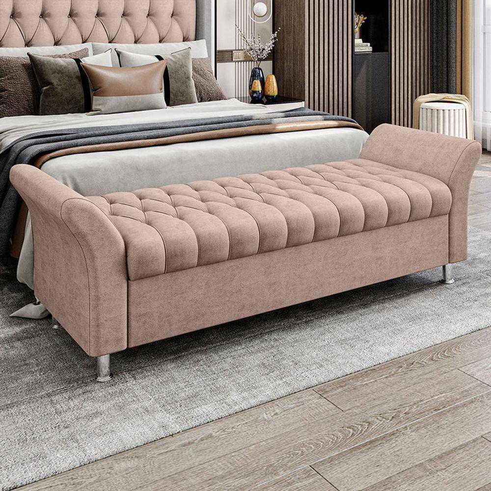Recamier Puff Estofado Casal 140 Cm ágata Veludo Rose - 1