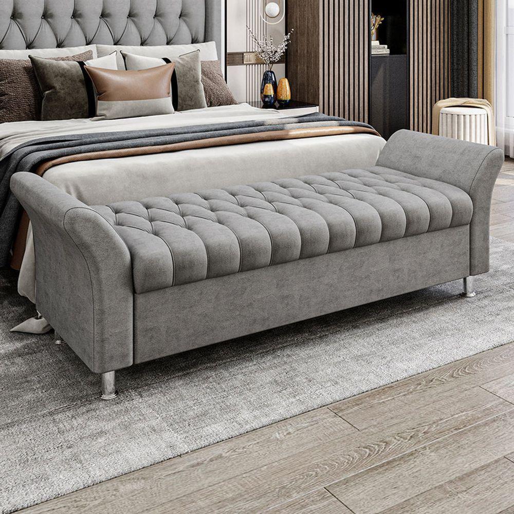 Recamier Puff Estofado Casal 140 Cm ágata Veludo Cinza - 1