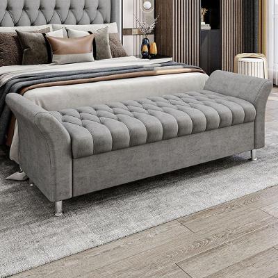 Recamier Puff Estofado Casal 140 Cm ágata Veludo Cinza