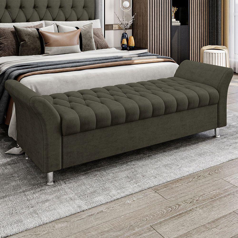 Recamier Puff Estofado Casal 140 Cm ágata Veludo Marrom - 1