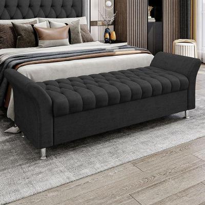 Recamier Puff Estofado Casal 140 Cm ágata Veludo Preto