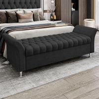 Recamier Puff Estofado Casal 140 Cm ágata Veludo Preto - 1