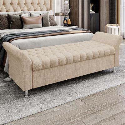 Recamier Puff Estofado Casal 140 Cm ágata Linho Bege